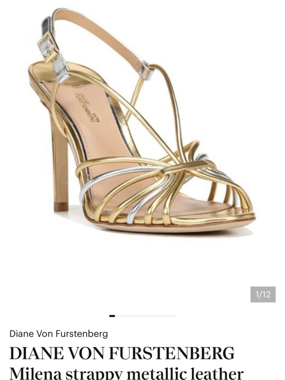 Diane Von Furstenberg Metallic Gold and Silver Strappy High Heel Sandal